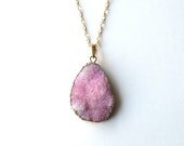 BLUSH GALAXY, Gold Plated Pink Geode Necklace, Druzy Pendant, Galactic Jewelry