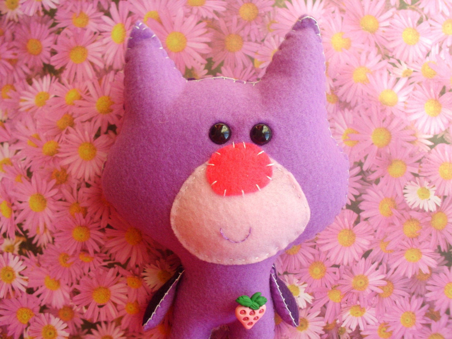 Stuffed Purple and Pink Kitty Cat Plush Plushie Softie Stuffed Animal  Ooak Valentine Gift Strawberry