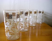 4 Gold and White Floral Glasses