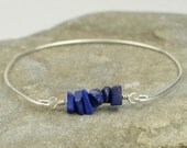 Lapis Lazuli Chips Bangle Bracelet- Lapis Lazuli Gemstone Beads and Sterling Silver Filled Wire- Custom Made to Size