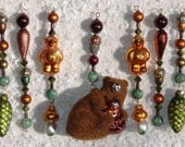 Woodland Spring Mamma Bear Cubs Mercury Glass Garland Bead Icicle Ornaments Nature Forest  Vintage RADKO Christmas Earth Day