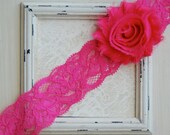 5 Yards Hot Pink Stretch Lace - 1.5"