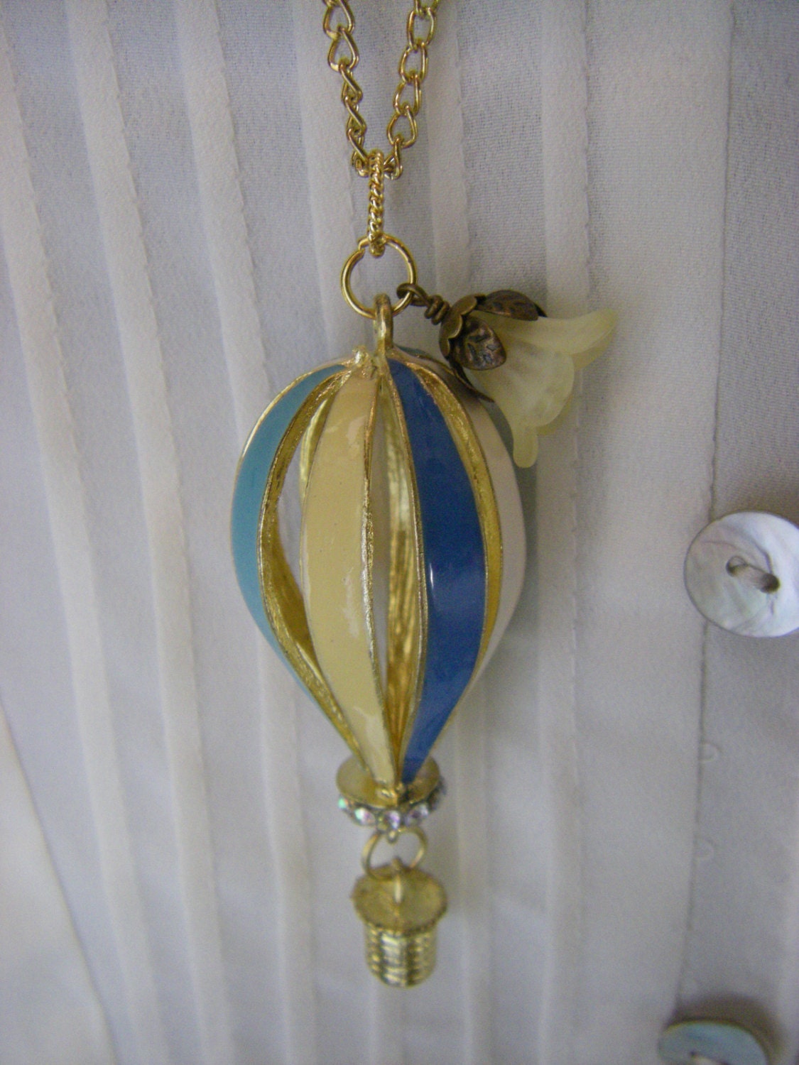 Hot Air Balloon Necklace ivory flower dangle and balloon necklace for her valentines gift