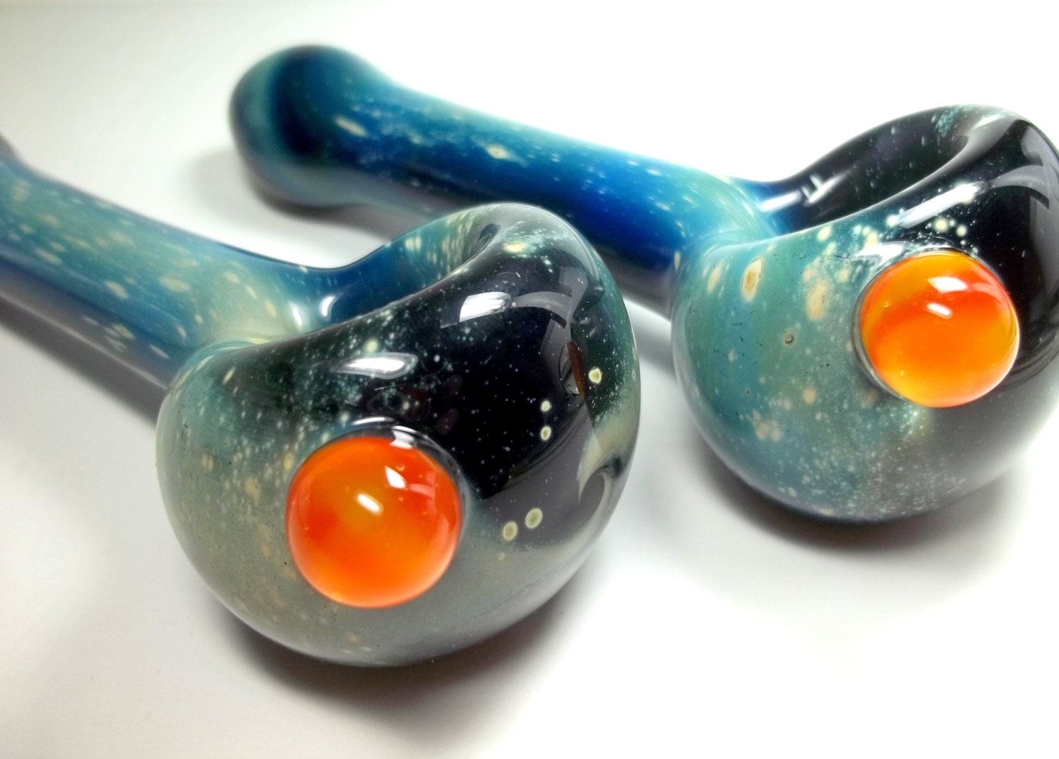 Glass Pipe SPACE PIPE with Orange and Yellow Planet, Hand Blown Glass, Cgge Team, Made To Order