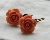 Vintage Inspired Peach Rose Lever Back Earrings