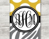 Personalized IPhone 5 and IPhone 4/4S Cell Phone Case Cover Zebra Gray Animal Print Yellow Polka Dots