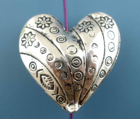 Silver Heart Spacer Beads  30x29mm 2pcs -  Ships Immediately from California - B588