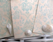 All Occasion Gift Tags,Aqua Damask Beach Seashell Handmade Shabby Vintage Large Gift Tags, Vintage Beachy Shell Tags, Paper Goods Gift Wrap
