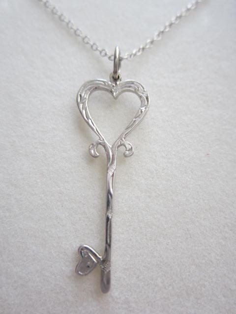 Silver Key Necklace. Silver Key engraving pendant. Silver key pendant. Handmade engraving key. Silver Key charm with chain