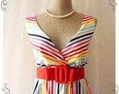 Rainbow Spectrum - Colorful Summer Dress Pastel Rainbow Stripe Dress Party Popping Tea Dress Party Event Everyday Dress White Shade -S-M-