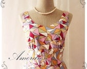 Fav Frock - Popping Summer Dress Colorful Dress Party Tea Dress Party Every day Dress Pastel Pink Purple Gray Shade V Neck -Size S-M-
