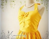 The Goddess Yellow Dress Mustard Dress Vintage Inspired Party Dress Tea Party Garden Dress Bridesmaid Wedding Bridal Dress -Size S-M-