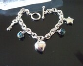 Charm Bracelet, Thick 7mm Diameter Links 2mmtThick,  Length 7 3/4", Silver, Toggle Closure