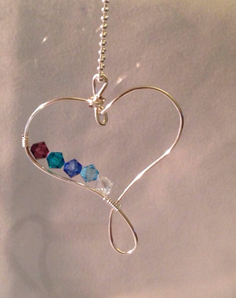 Mothers Necklace Heart with 5 Birthstones