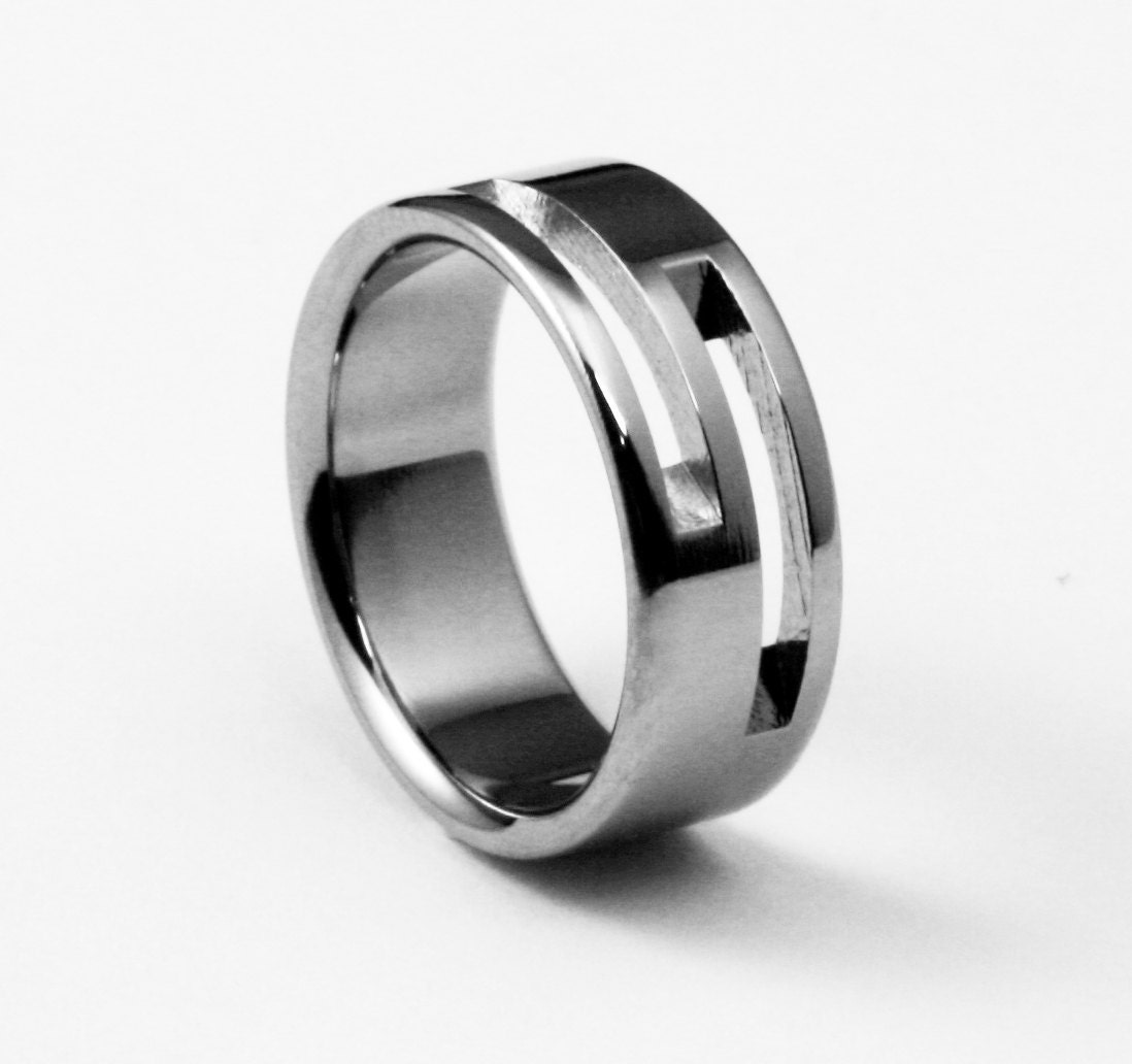 Titanium Ring Flat profile with twin offset slits  "Electric Slide"