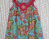 Girls Peasant Dress Sundress Bohemian Festival Blue Pink Floral Size 12m, 2t, 3, 4, 5, 6, and 7, 8 Sibling