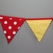 Minnie Mouse Inspired, Birthday Banner, Pennant, Bunting,Fabric, Black, Yellow and Red Polka Dot. 4ft, Double Sided Flags Made To Order