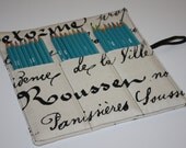 Artists Roll-Up Carrying Case for Pencils, Markers, Sharpies, Art Supplies Case Old World Script Fabric