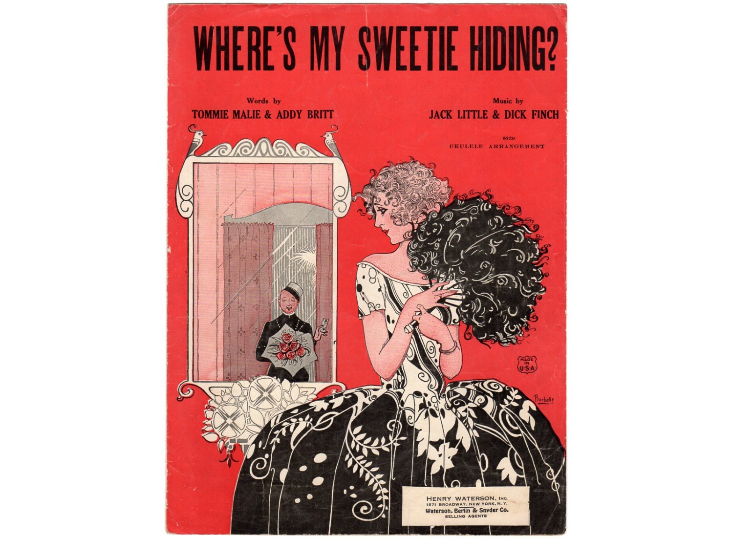 Vintage Sheet Music Where's My Sweetie Hiding 1920s Art Deco Cover