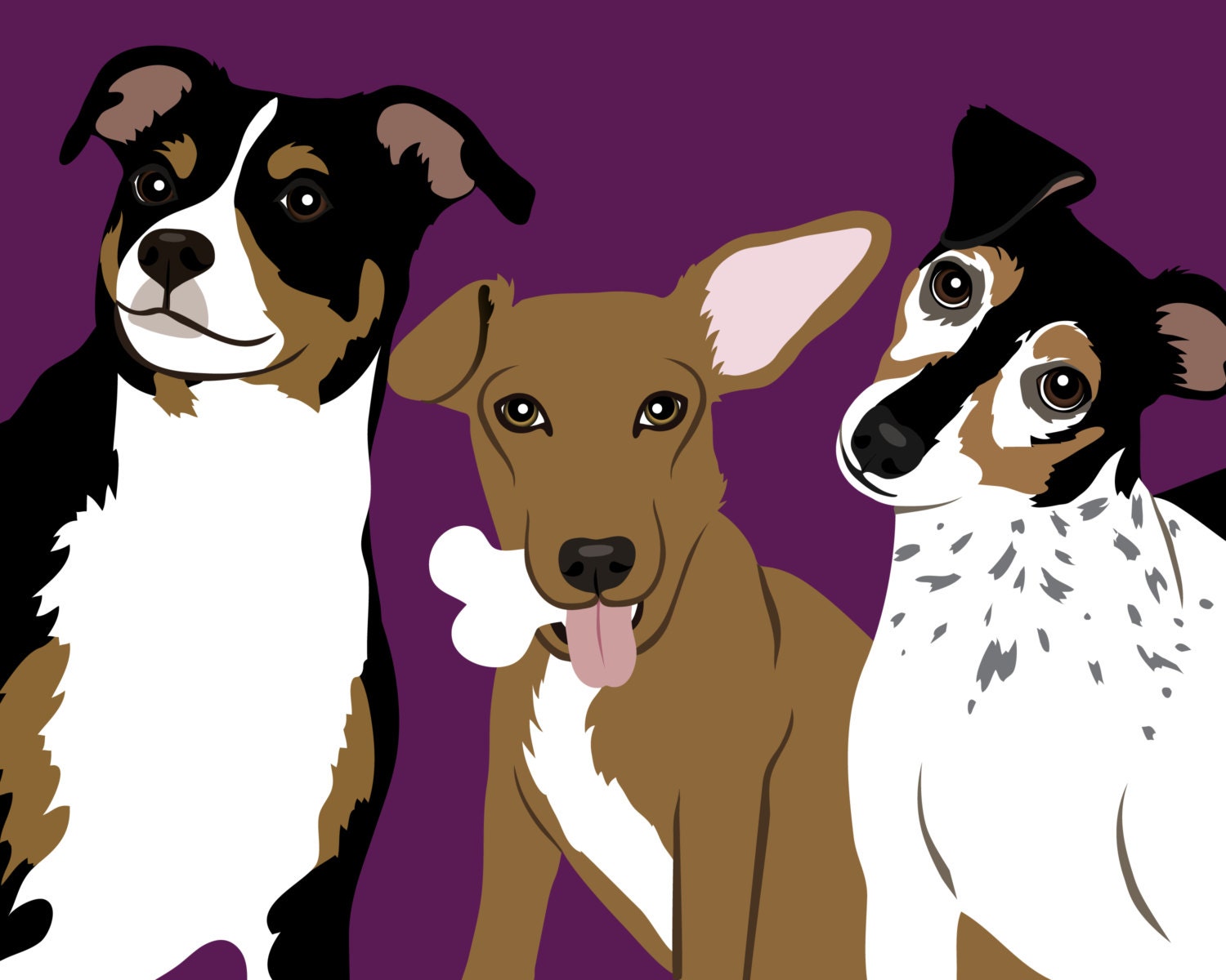 THREE Pets in 1 Custom Portrait (Multiple Pet Add-On Discount)