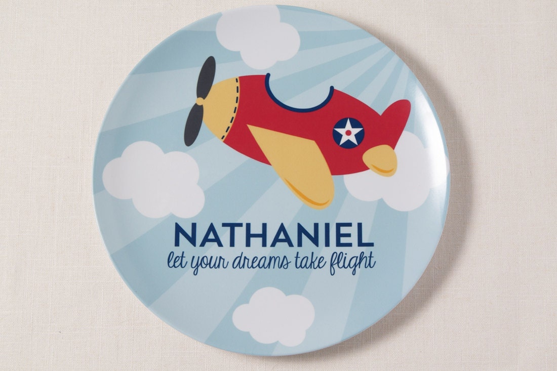 Personalized Melamine Plate - Let Your Dreams Take Flight / Airplane - Inspired Kids Collection Il_170x135