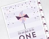 Pinwheel Fun to Be One Birthday Party Invitation - First Birthday - Custom Kids / Childrens Birthday Party Invite Il_170x135