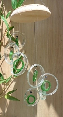 RECYCLING WINE BOTTLES into windchimes, eco friendly and green, mobiles, wind chime, garden decor, colorful and musical 64