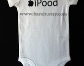 PRICE REDUCED Final Sale / Clearance / Error Ipood Cute Baby Humor Funny Onesie/Bodysuit Inspired by Apple Size 3 Month Color White