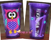 Cute Personalized Owl Tumbler -  Travel Cup with Straw - Great Gift - Christmas, Birthday