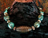 Turquoise Necklace - Ethnic Jewelry - Antique - Old Jade Shamanic Pendant - Shaman - Ancient Jewelry - Statement Necklace - Beadwork
