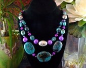 Turquoise Necklace - Multi Strand - Ethnic Jewelry - Chunky Beaded - Ancient Jewelry - Statement Necklace - Fine Jewelry - Beadwork