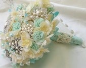 Tiffany Blue Bridal Brooch Bouquet, Ivory weding bouquet, Brooch Bouquet