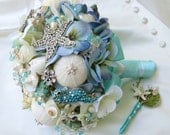 Sea Shell Bridal Bouquet , Seashell Bouquet,Tiffany Blue Bridal Brooch Bouquet, Bridal Bouquet