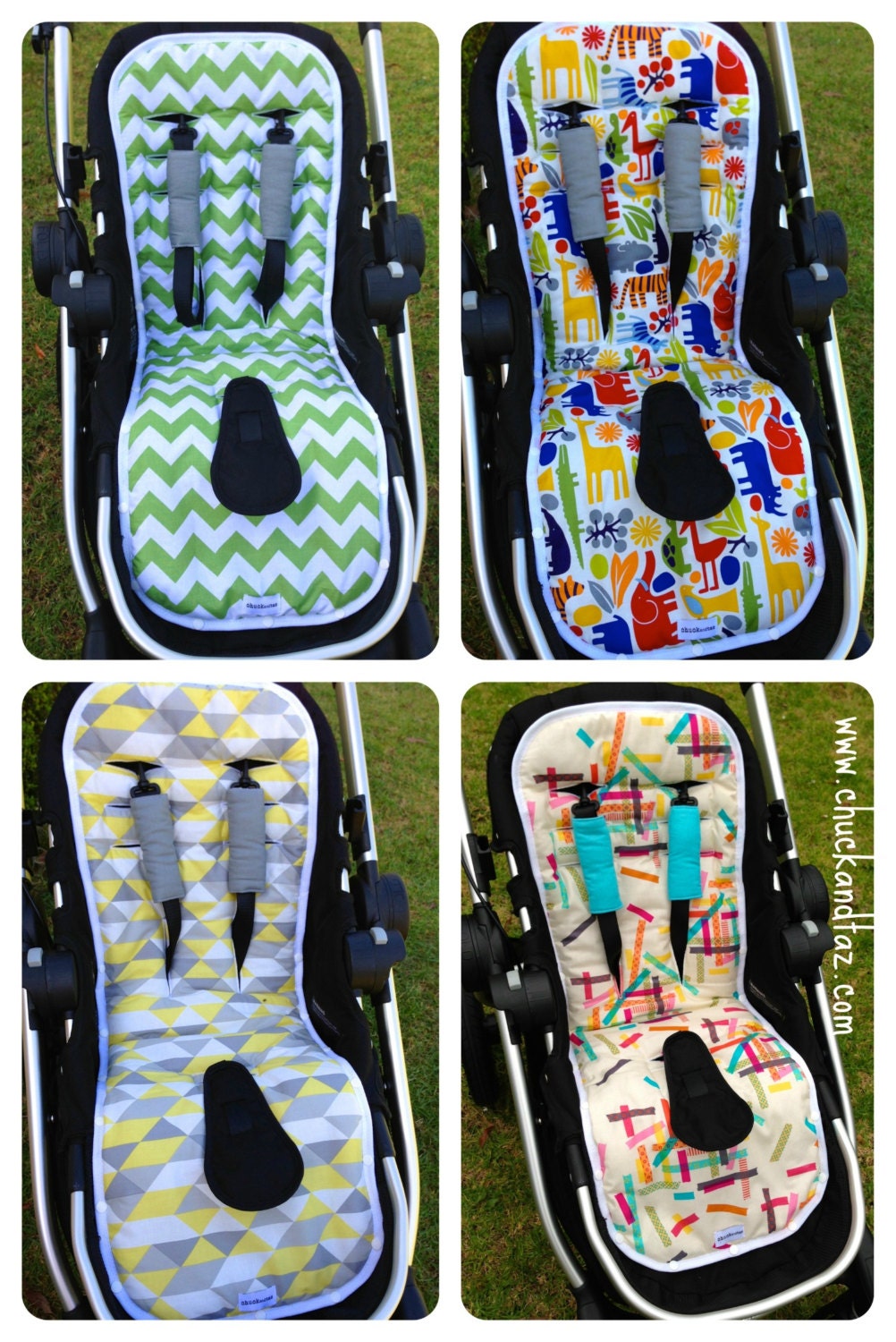 Reversible Pram/Stroller Liner Grey Chevron and Yellow