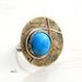 Howlite Brass Disc Sterling Silver Handcrafted Oxidized Metalwork Cocktail Novelty Statement Ring Gift for Her- Size 6.75.Free Shipping