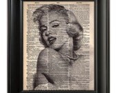 MARILYN MONROE Sexy Vintage Valentine Pin Up Glam Art Print Poster Giclee on Upcycled 1930s Antique English Dictionary Book Page 8x10