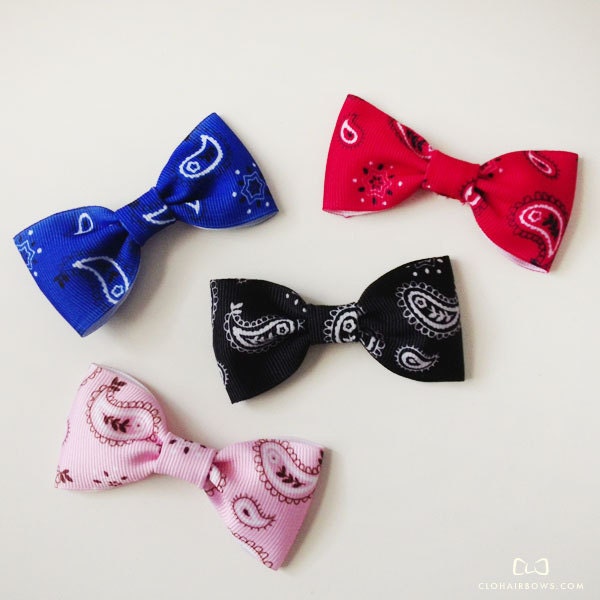 Rockabilly Clo Hair Bow - Bandana Rockabilly Hair Bow in Black, Pink, Red, or Blue