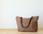 Zip Tote Ginger Linen Black Polka Dots