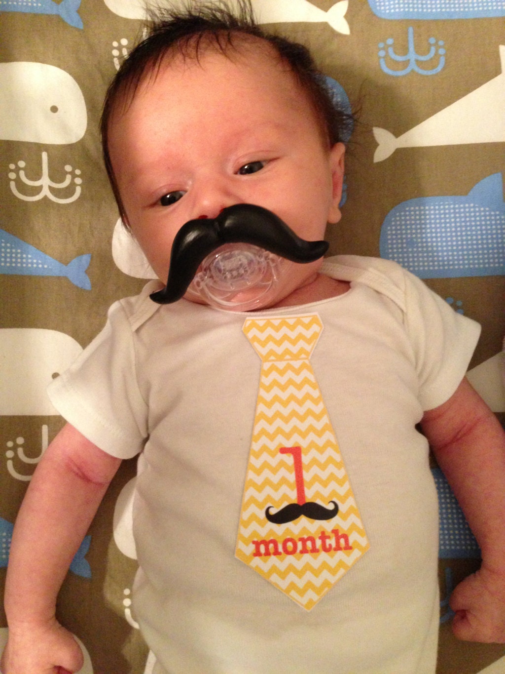 Chevron Tie Onesie Stickers for Baby Boys with Adorable Mustaches...Favorite Baby Shower Gift...Photo Prop...Fast Shipping