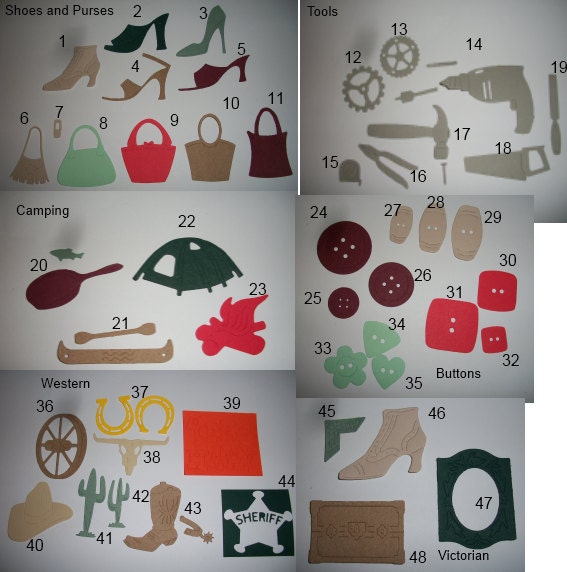 Assorted Die Cuts, Many To Choose From, Choice of Shape and Color, Price is for ONE DOZEN