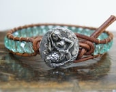 Leather Beaded Wrap Bracelet Boho Bohemian Shabby Chic