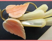 Vintage Spring Brooch Pin Mother Of Pearl Lucite Beads Leaf Flower Design Gold Wire 2 1/4" VG