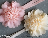 Newborn Flower Headband Set - Powder Pink & Soft Ivory Spring Blossom Hair Bows - Infant Poto Prop Headband Set - Baby Shower Gift Set