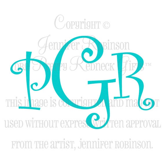 6" Curlz Monogram Vinyl Decal Sticker - ANY Color