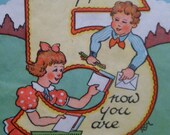 Original Vintage paper illustrated 1940's Children 5th Birthday Card