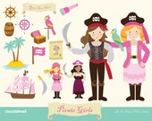 buy 2 get 1 free Cute Pirate Girls clipart for personal and commercial use ( pretty girl pirates clip art )