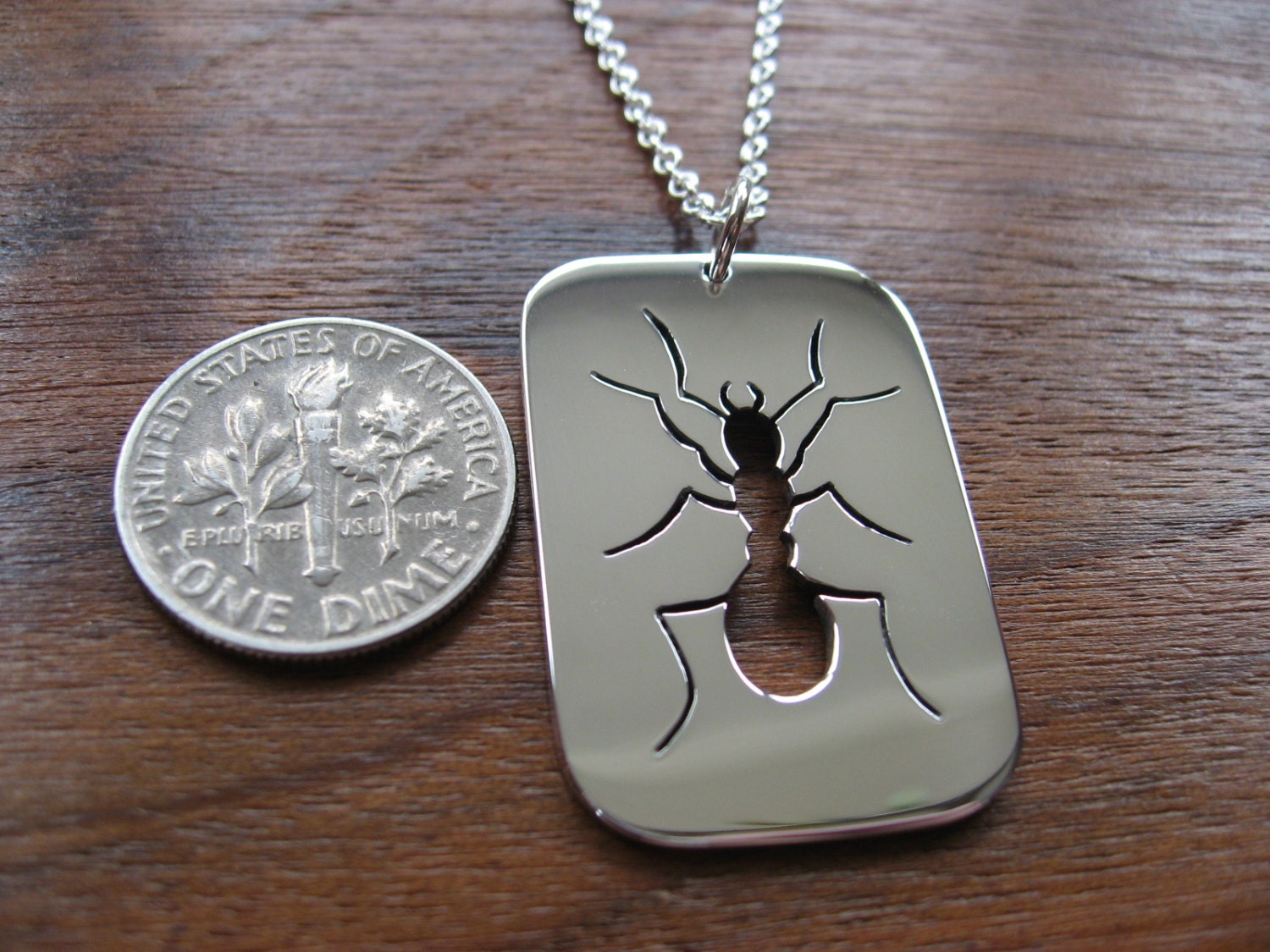 Silver Ant Insect Pendant Necklace
