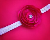 Fabric Flower Headband- Satin and Lace Firecracker Collection