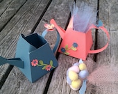 Watering Can Favor Box with vine, 3 D flowers and butterfly - Quantity of 10 - Pick your colour