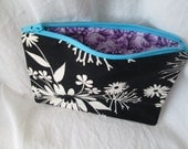 Black & white floral cosmetic clutch, coin bag, zippered pouch
